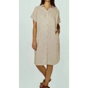 Well Worn Linen Blend Casual Dress Women's Tan Pockets Size Large A001836